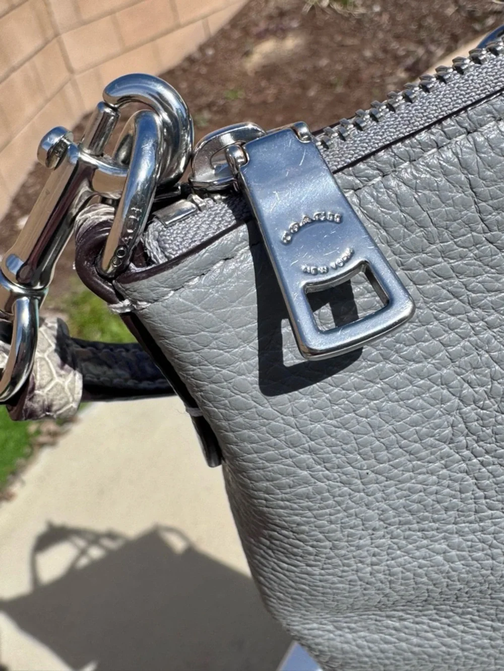 Coach Kacey Satchel grey pebble leather snake-embossed handle and strap EUC - Picture 14 of 17